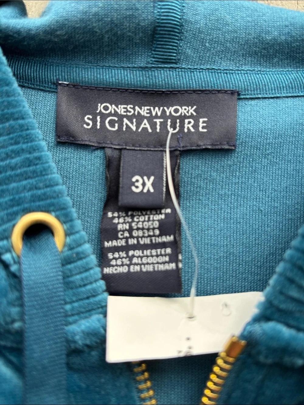 Jones New York Teal Velour Zip Hoodie Size 3X